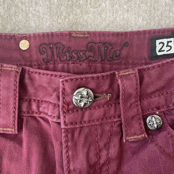 Miss Me Pants Womens 25 Burgundy Red Crop Capri 26" Inseam Low Rise Skinny - Picture 5 of 14